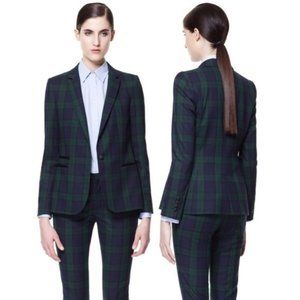 Zara Green & Navy Blue Plaid Blazer